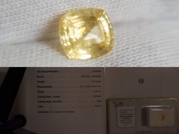 Yellow Sapphire - Cushion - 1.53 ct - AGL certified