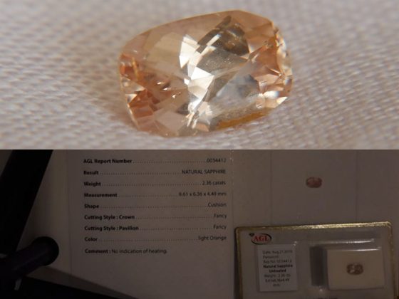 Peach Sapphire - Rectangular - 2.36 ct - AGL certified