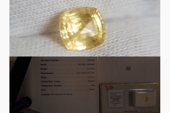 Yellow Sapphire, unheated, GIA certified 1.53 ct