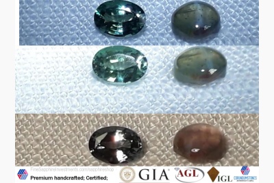 Alexandrite colorchange, 1 Cats-Eye 1 Oval cut 1.05 ct