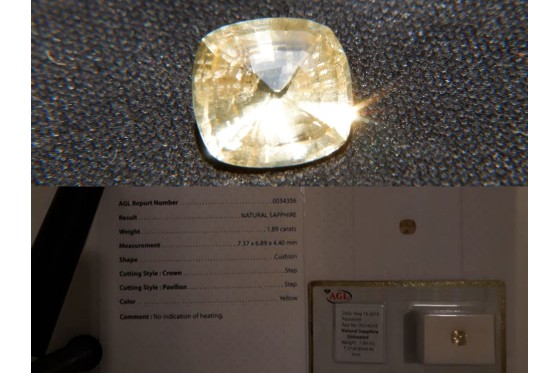 Yellow Sapphire - Cushion - 1.89 ct. - AGL