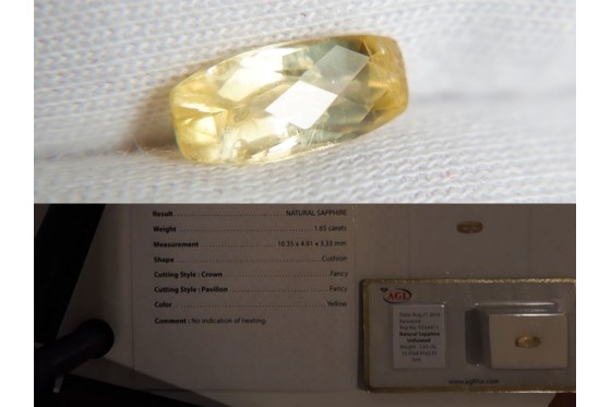 Yellow Sapphire - Cushion - 1.65 ct. - AGL