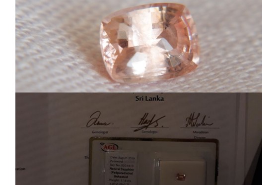 Padparadscha Sapphire - Cushion - 1.18 ct. - AGL