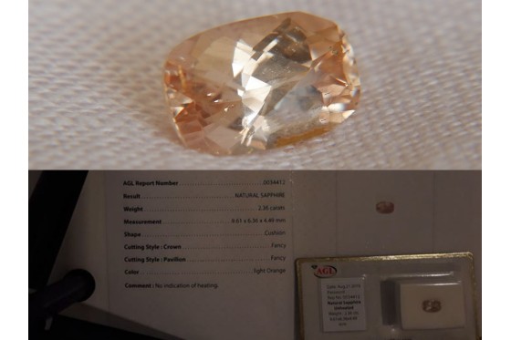 Peach Sapphire - Cushion - 2.36 ct. - AGL