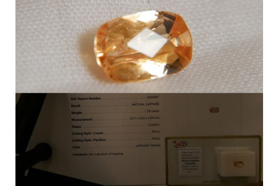 Orange Sapphire - Cushion - 1.38 ct. - AGL