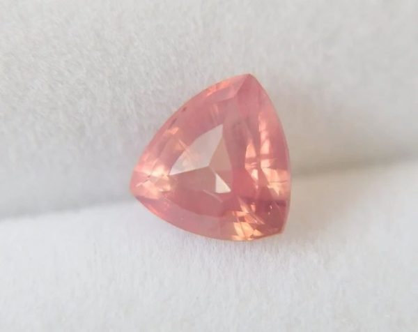Padparadscha Sapphire Vivid Sunet Color, Salmon, GIA 1.21 ct, premium handcrafted triangular cut with lustrous finish, Sri Lanka